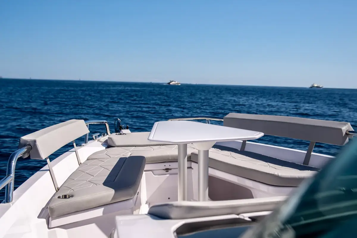 Axopar 28, master cabin — Priveo Yachts, Europe. Fast open-deck days along the coast