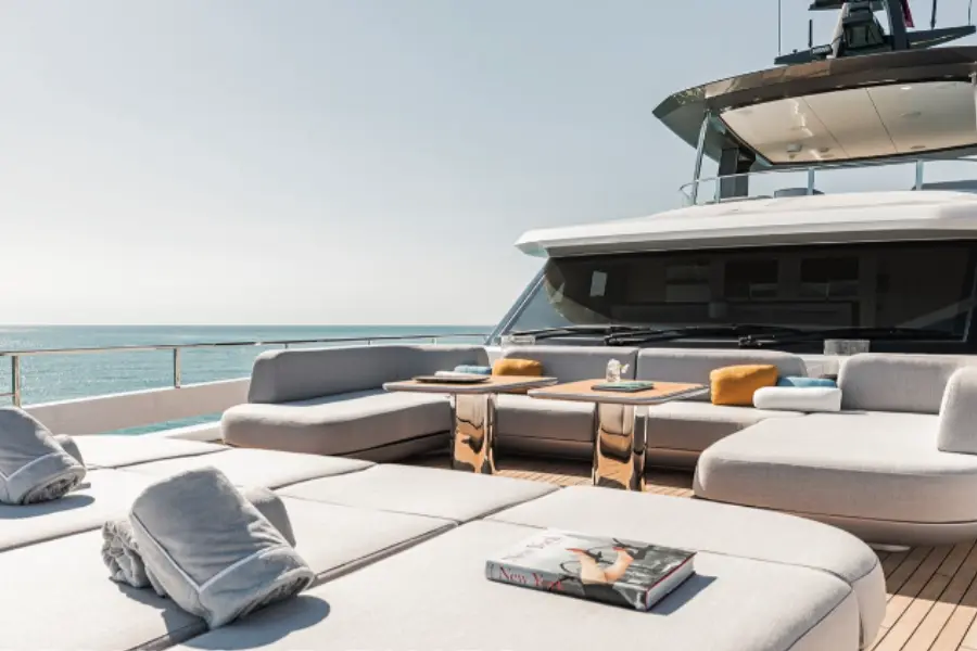 Azimut 116, aft deck — Priveo Yachts, Europe. Five cabins, one coastline, room to spread out