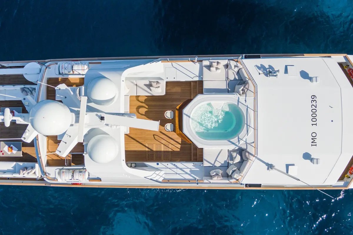 Emerald, aft deck — Priveo Yachts, Europe. Wide decks and six private cabins for open water