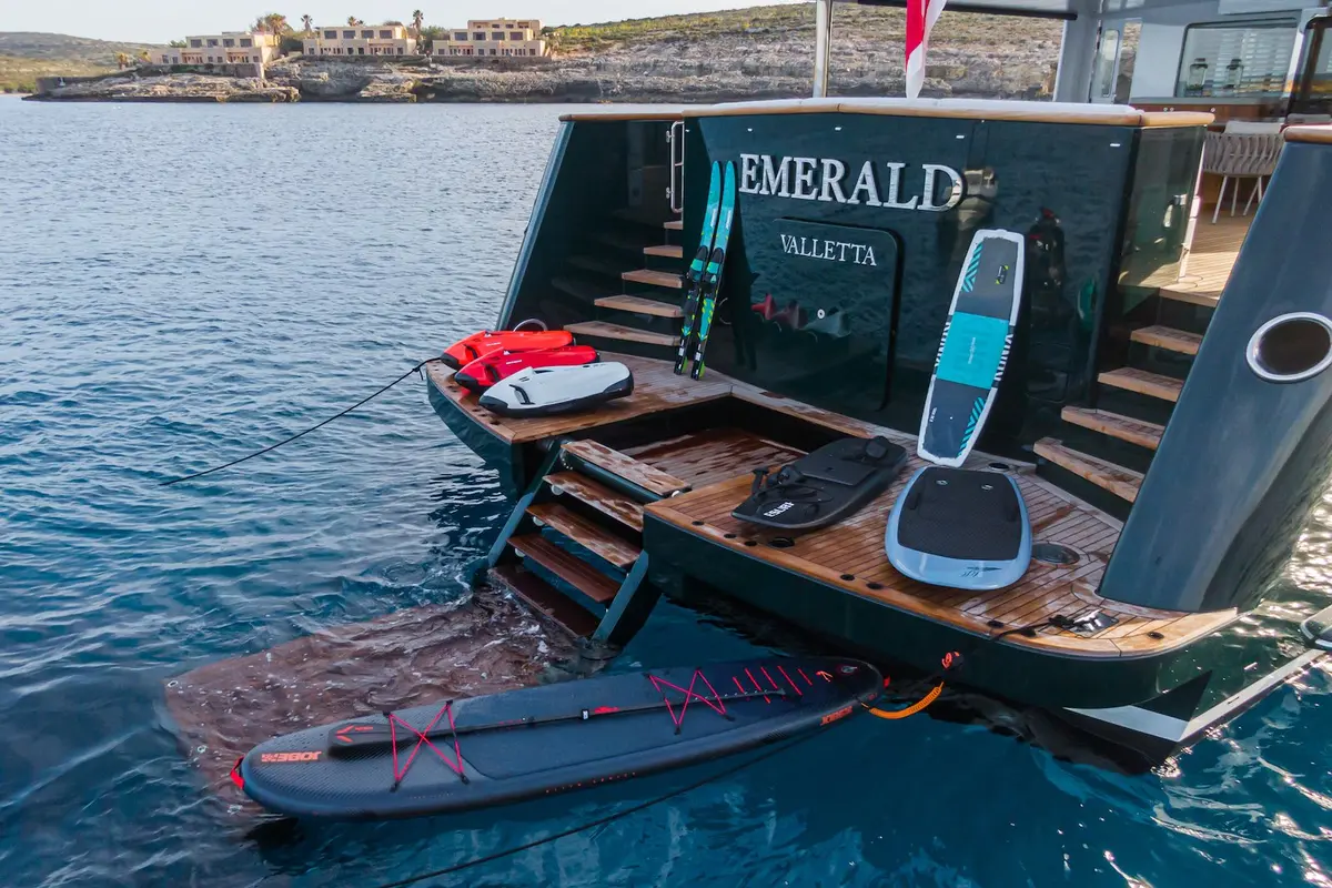 Emerald, master cabin — Priveo Yachts, Europe. Wide decks and six private cabins for open water