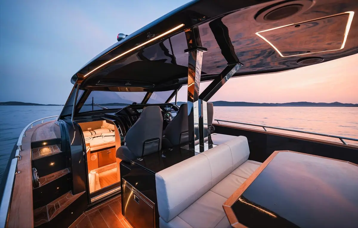 Forza 37, aft deck — Priveo Yachts, Europe. Fast coastal runs built for a compact group