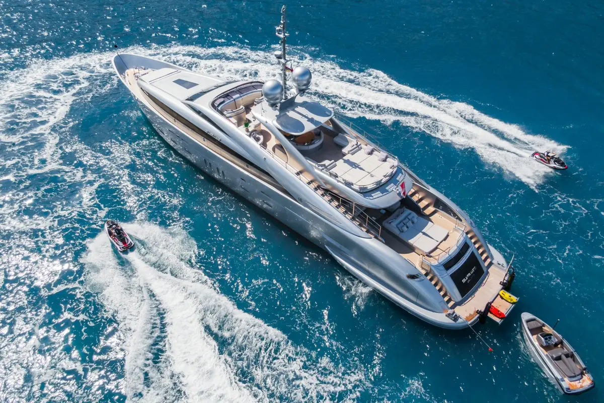 Silver Wind, aft deck — Priveo Yachts, Europe. Beach club access along quiet European coastlines