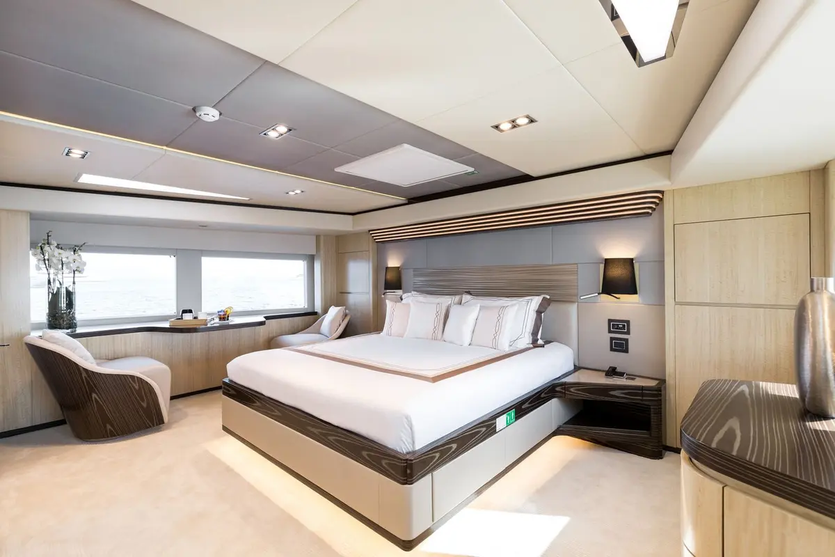 Majesty 100, salon — Priveo Yachts, Europe. Five cabins, one coastline, twelve guests at ease