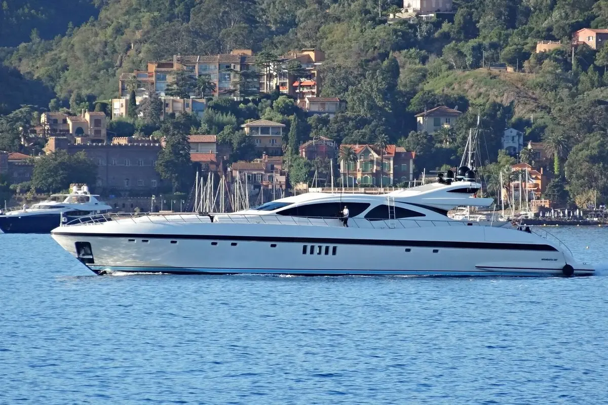Mangusta 130, aft deck — Priveo Yachts, Europe. A fast-lined 40 metre yacht for eleven guests