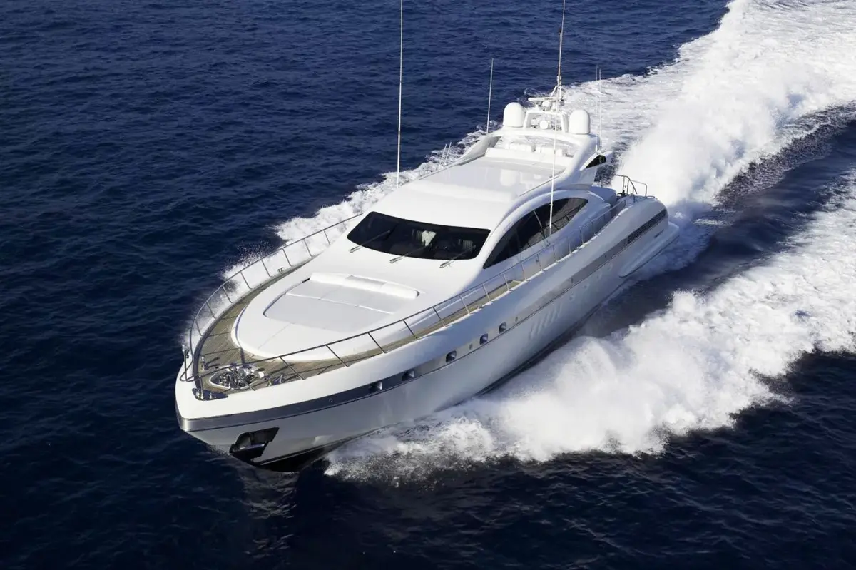 Mangusta 92, aft deck — Priveo Yachts, Europe. Fast lines, open deck, one strong day at sea