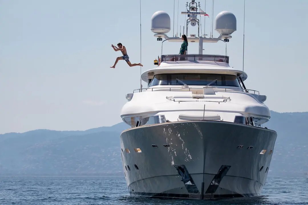 Navetta 33, flybridge — Priveo Yachts, Europe. A steady, full-beam base for slow coastal days