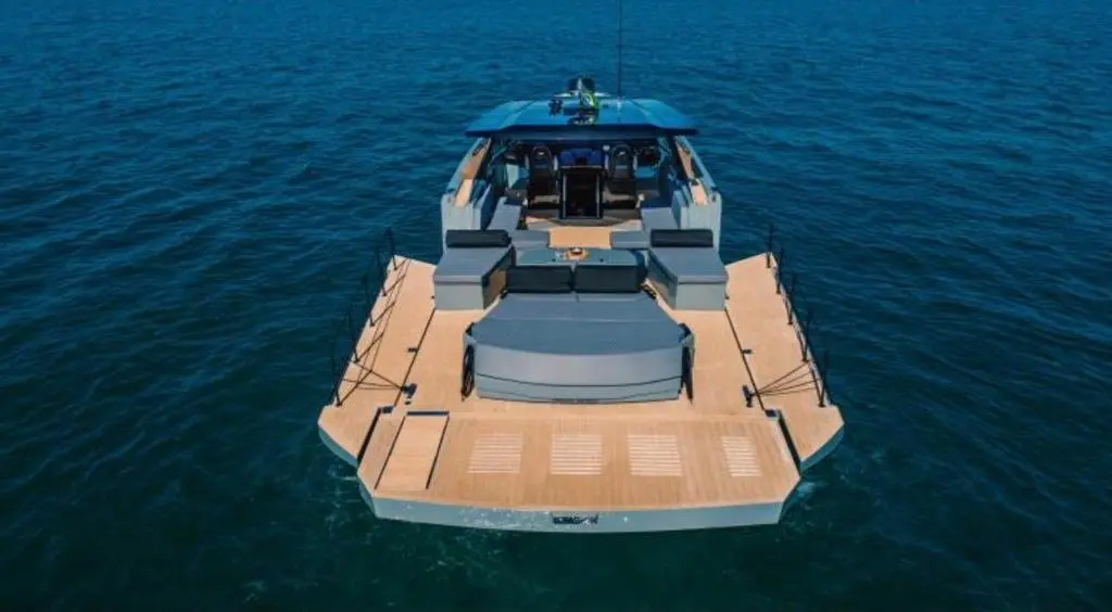 Okean 55, aft deck — Priveo Yachts, Europe. A private coastal day for fourteen guests