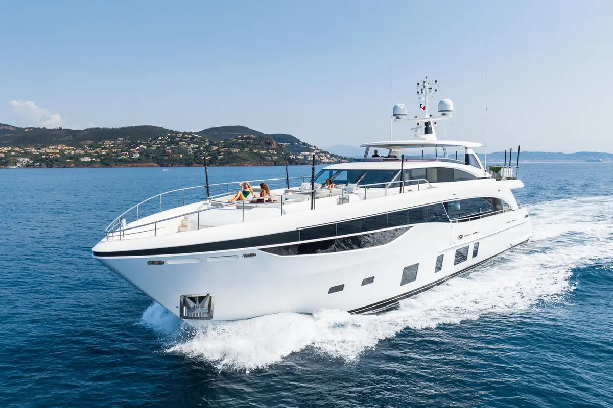 Princess 35M, main deck — Priveo Yachts, Europe. Wide decks and four cabins for coastal cruising