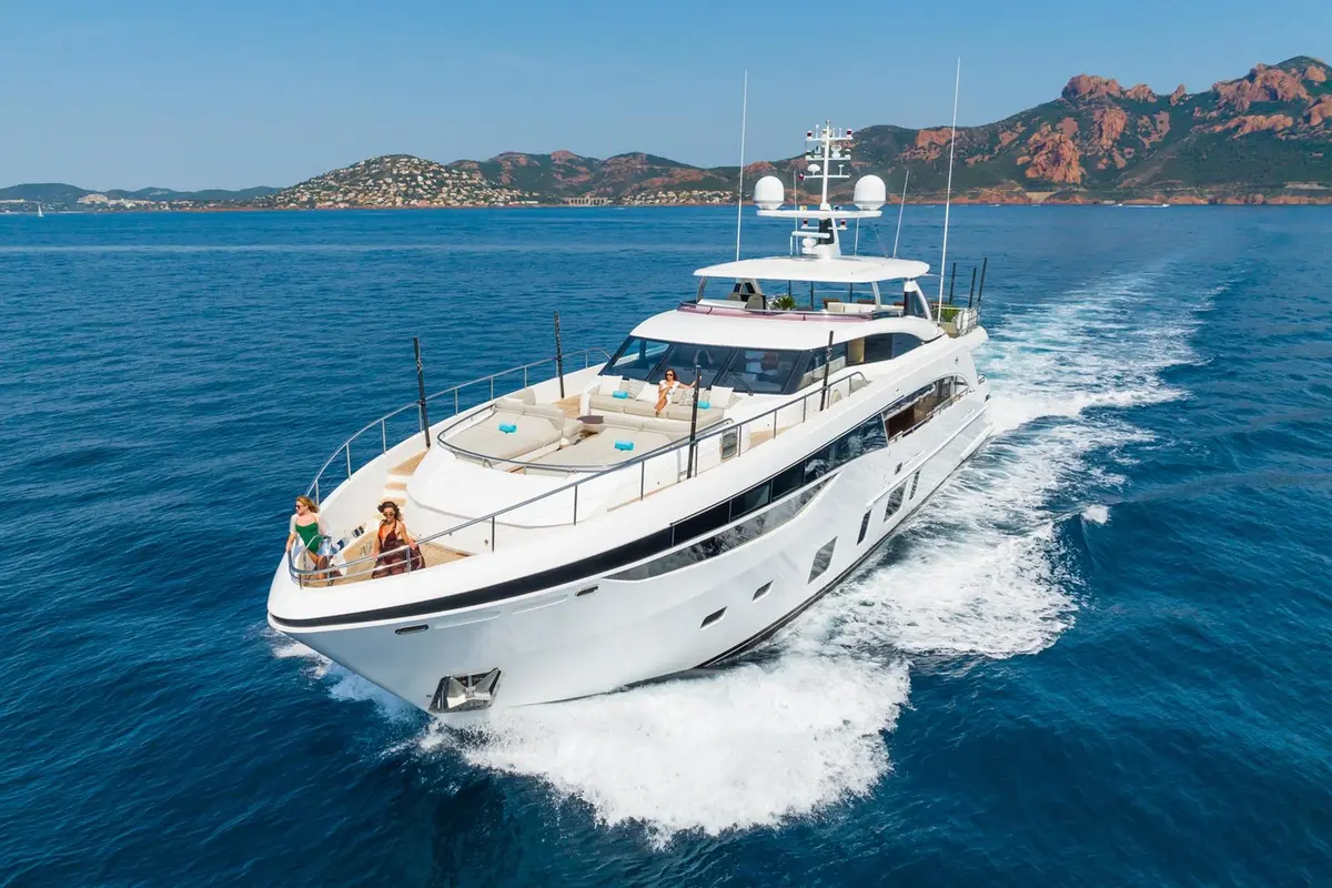 Princess 35M, aft deck — Priveo Yachts, Europe. Wide decks and four cabins for coastal cruising