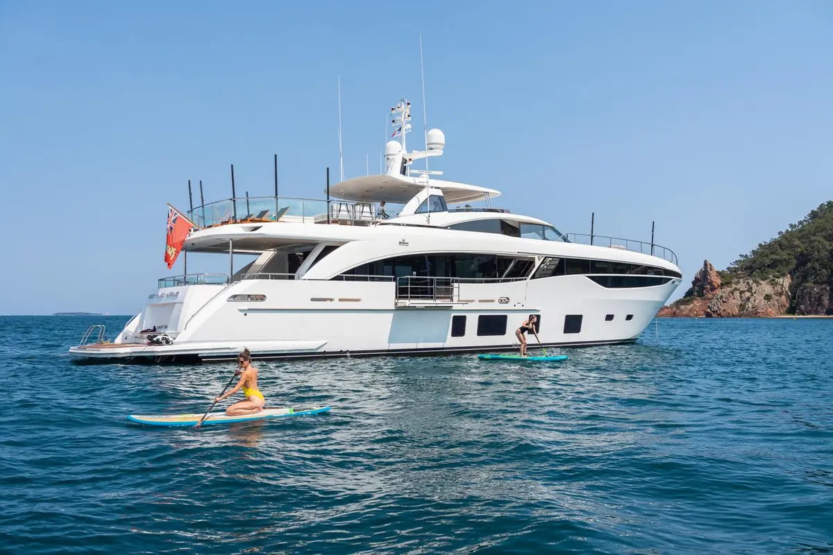 Princess 35M, flybridge — Priveo Yachts, Europe. Wide decks and four cabins for coastal cruising