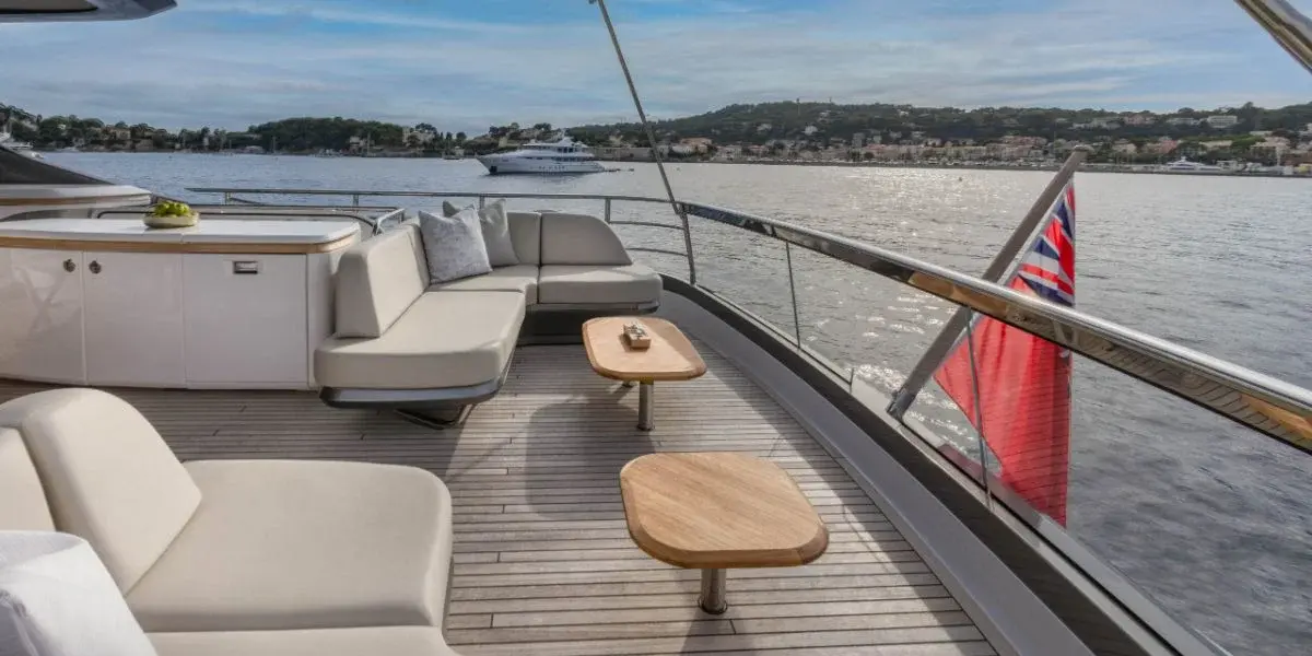 Princess Y80, master cabin — Priveo Yachts, Europe. Five cabins and open decks for coastal weeks