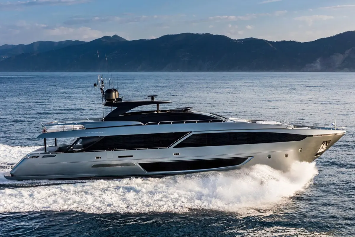 Riva 110, exterior — Priveo Yachts, Europe. A low sculpted hull built for coastal speed