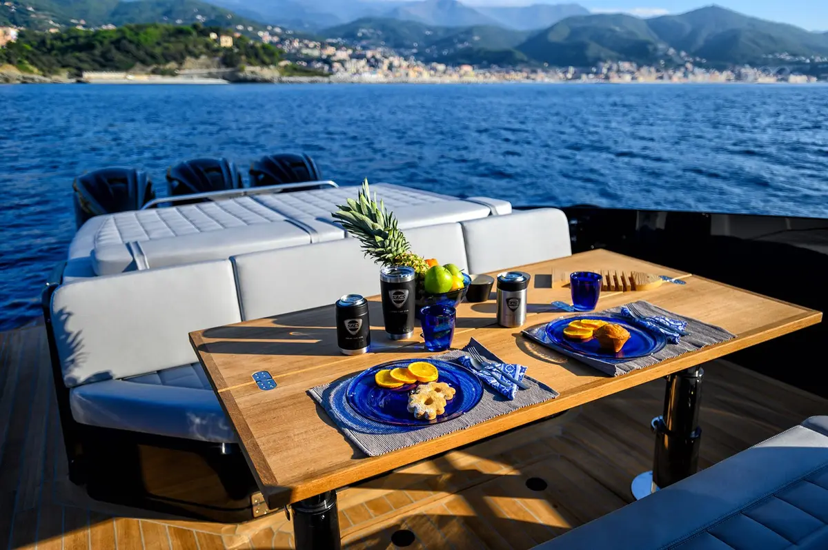 Sacs 47, salon — Priveo Yachts, Europe. Quick coastal hops for ten, no wasted time