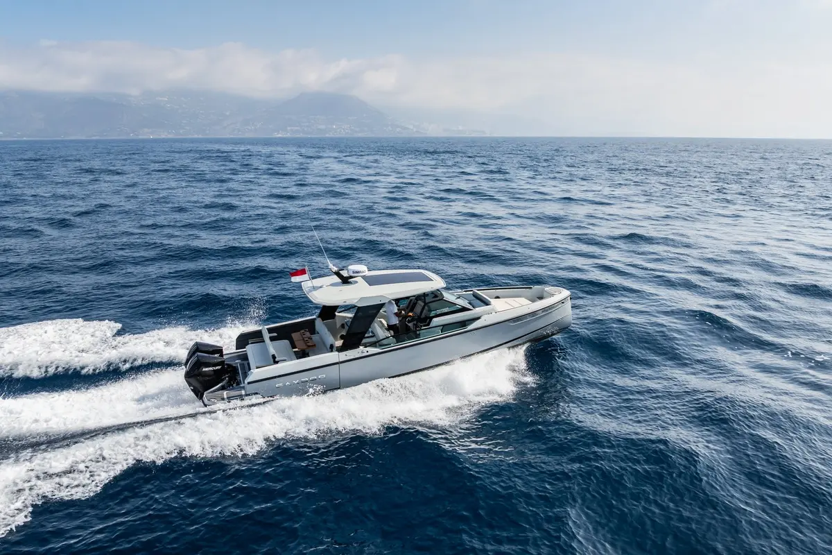 Saxdor 320, aft deck — Priveo Yachts, Europe. Fast, open-deck days along the coast