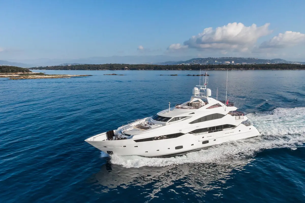 Thumper, aft deck — Priveo Yachts, Europe. Forty metres of unhurried Mediterranean coastline running