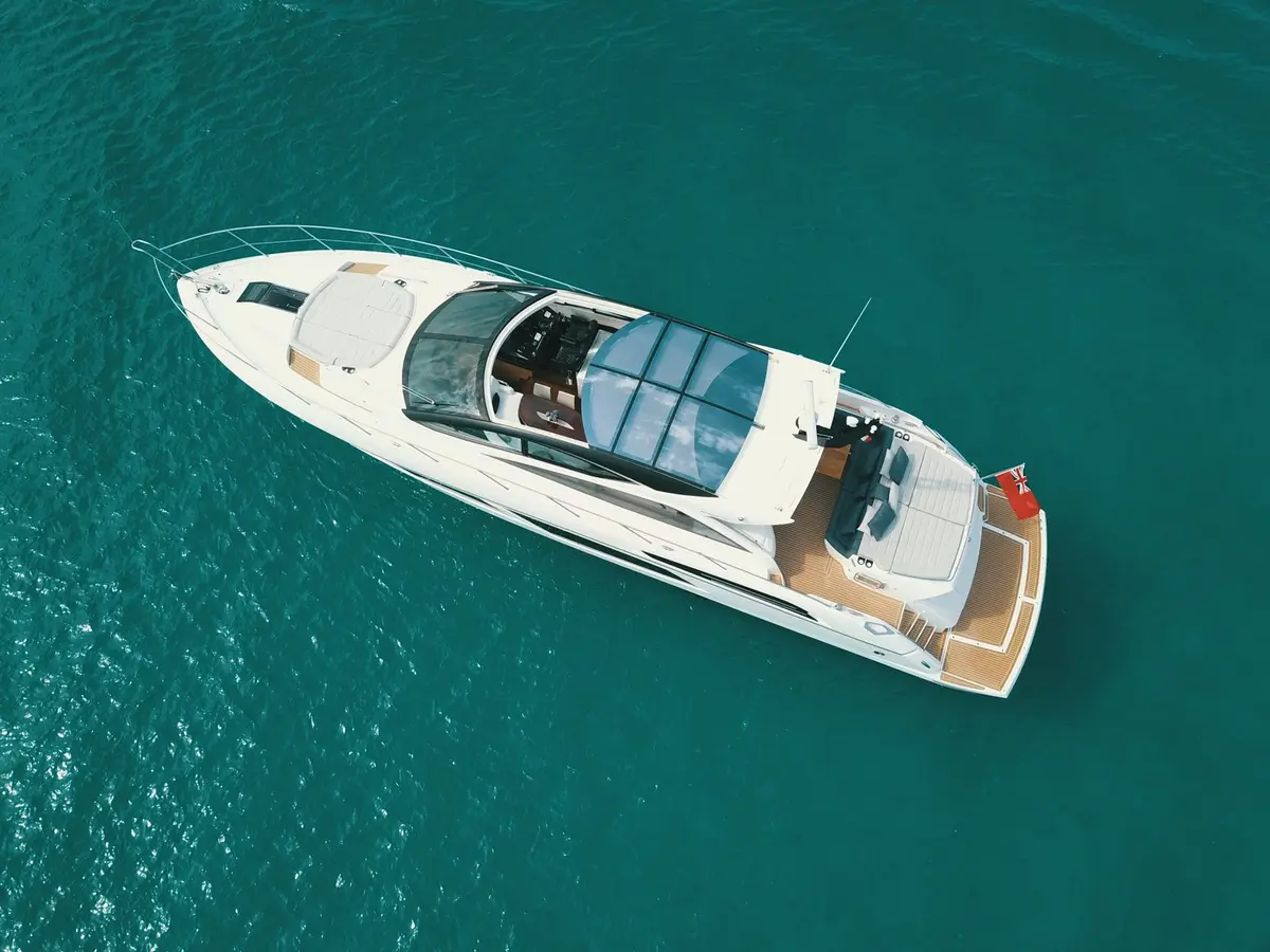 Sunseeker 68, master cabin — Priveo Yachts, Europe. A fast 22-metre cruiser built for coastal day trips