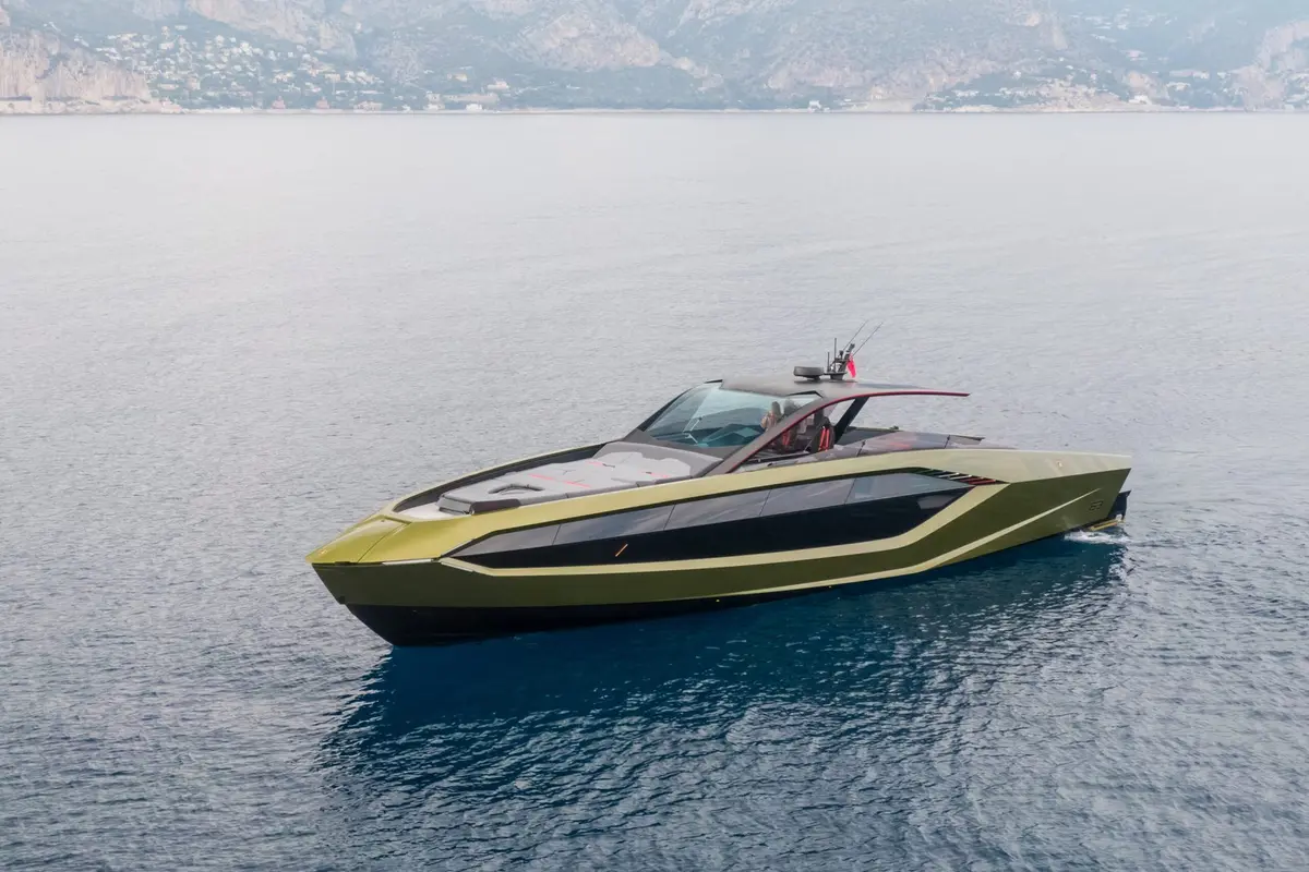 Lamborghini 63, main deck — Priveo Yachts, Europe. Carbon-hull speed built for fast coastal day trips