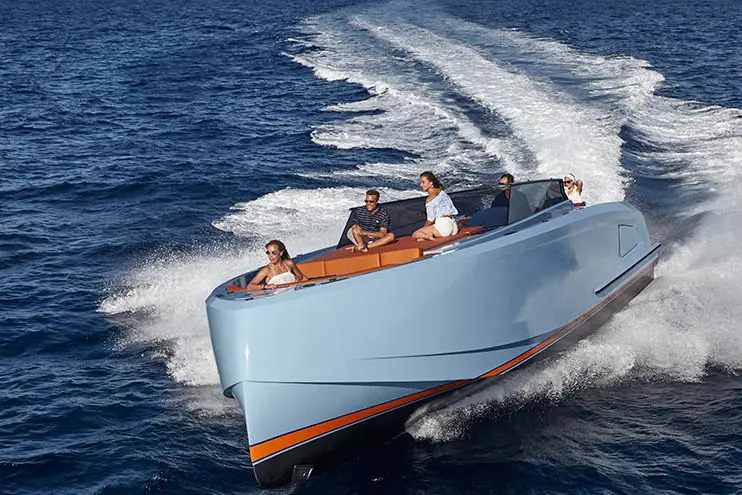 Vanquish VQ60, aft deck — Priveo Yachts, Europe. An aluminium sport yacht built for open-water speed