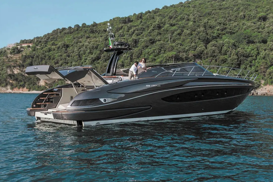 Virtus 63, aft deck — Priveo Yachts, Europe. Fast Riva lines built for close coastal days