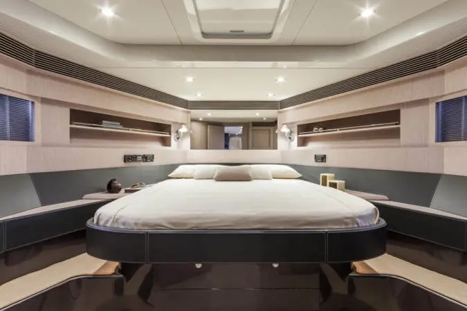 Virtus 63, master cabin — Priveo Yachts, Europe. Fast Riva lines built for close coastal days